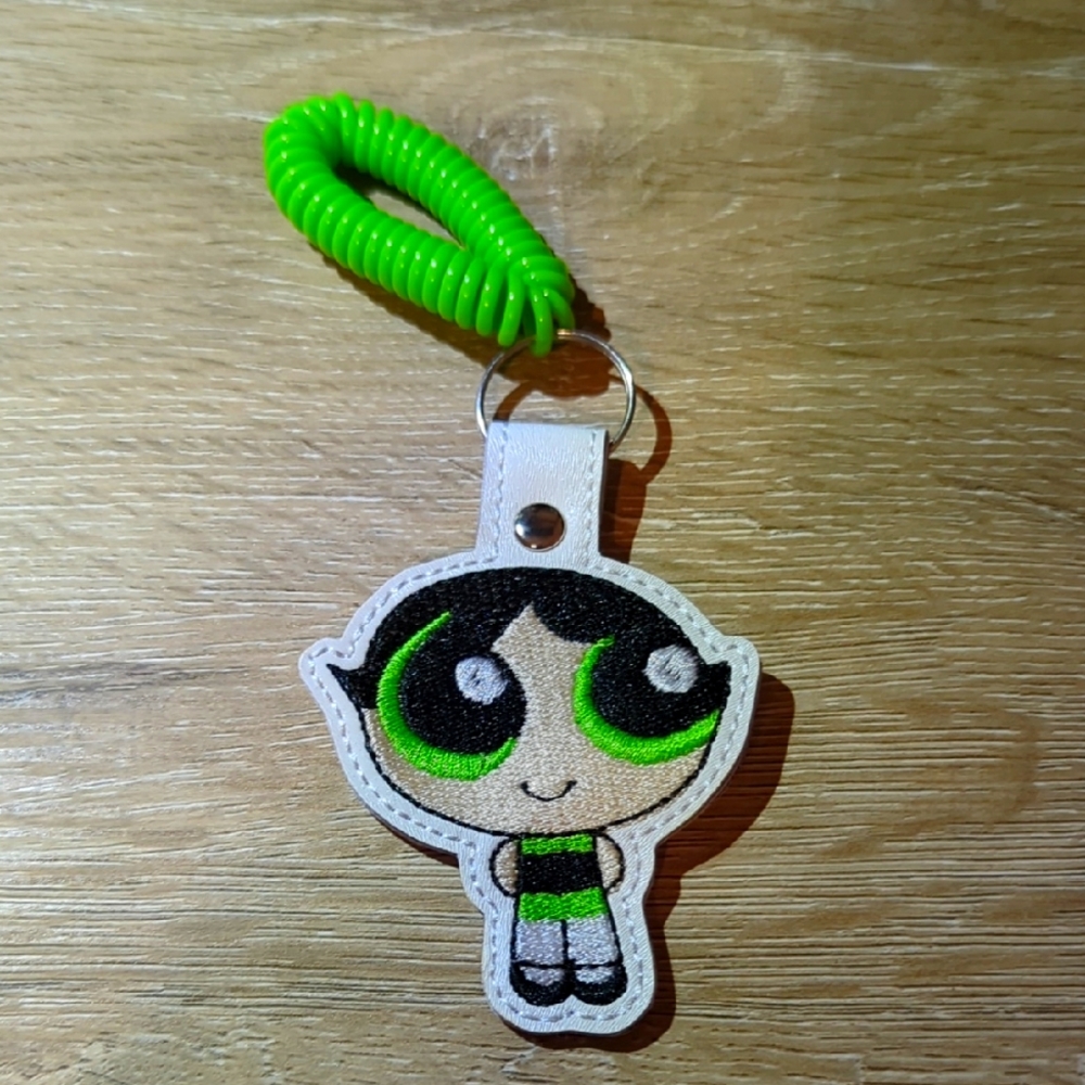 Green and White Power Puff Girl Cartoon Character Keychain
